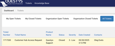 Questys Support Hub - Tickets